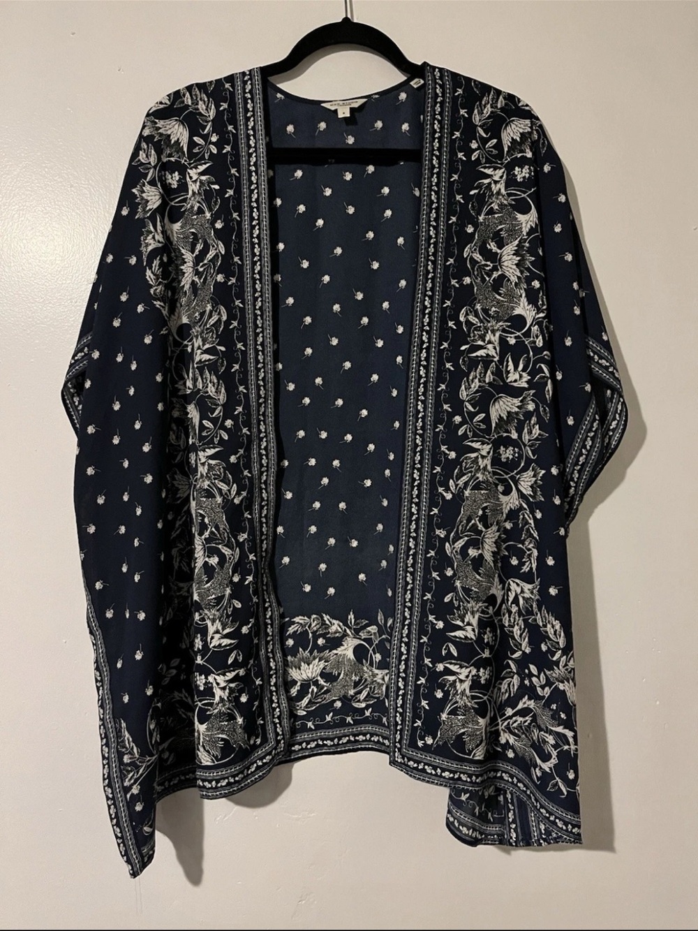Max Studio Navy and White Floral Open-Front Kimono